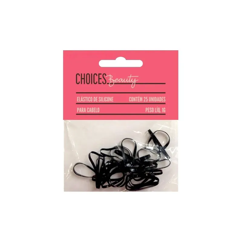 Elástico De Silicone Para Cabelo Choices Beauty Preto Tam G 25 Unidades