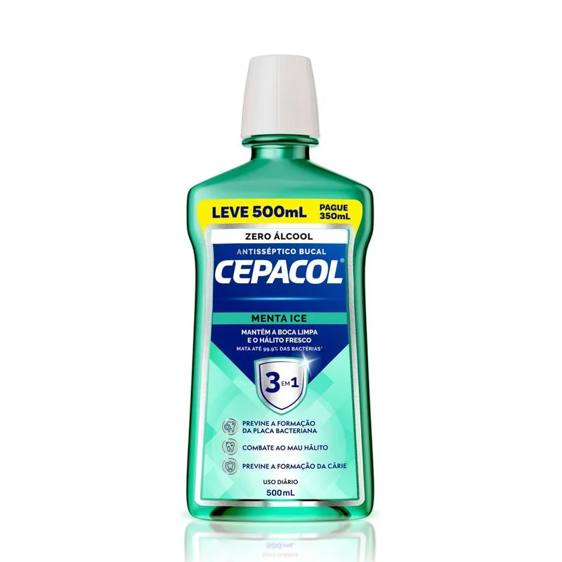 Enxaguante Bucal Cepacol Menta Ice sem Álcool 500ml Leve 500 Pague 350ml