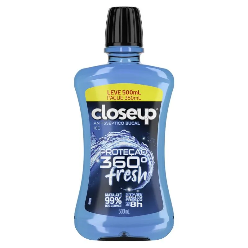 Antisséptico Bucal Closeup Proteção 360° Fresh Zero Álcool Sabor Ice 500ml
