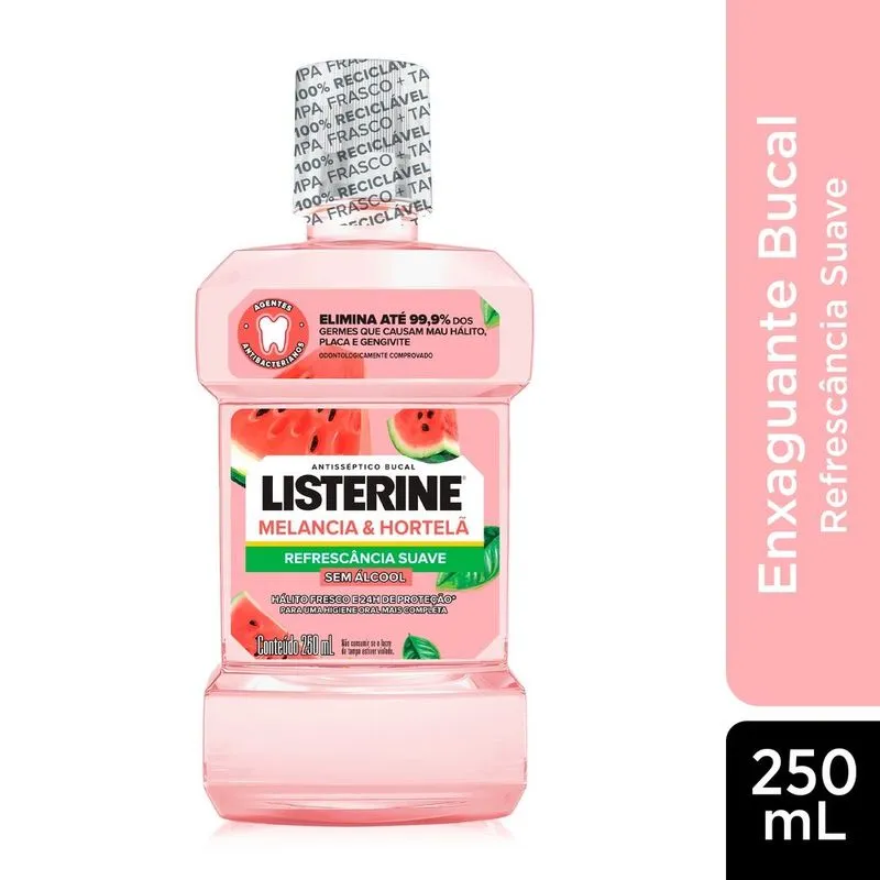 Antisséptico Bucal Listerine Melancia & Hortelã Refrescância Suave Sem Álcool 250ml