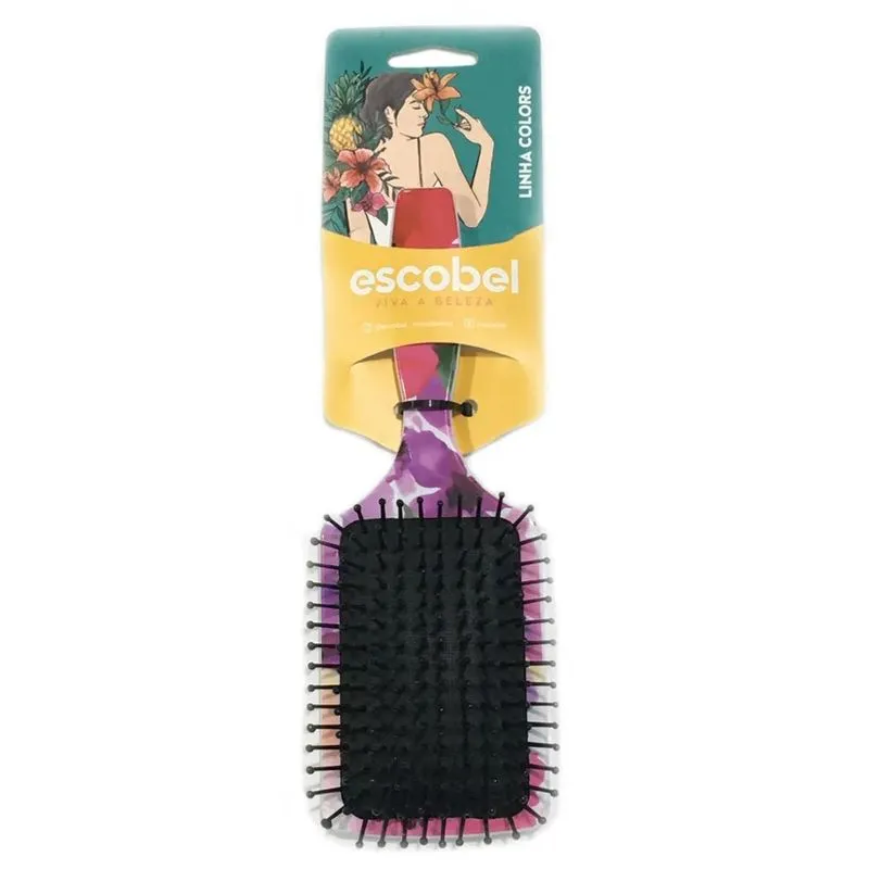 Escova de Cabelo Escobel Quadrada Estampada Ref. 984