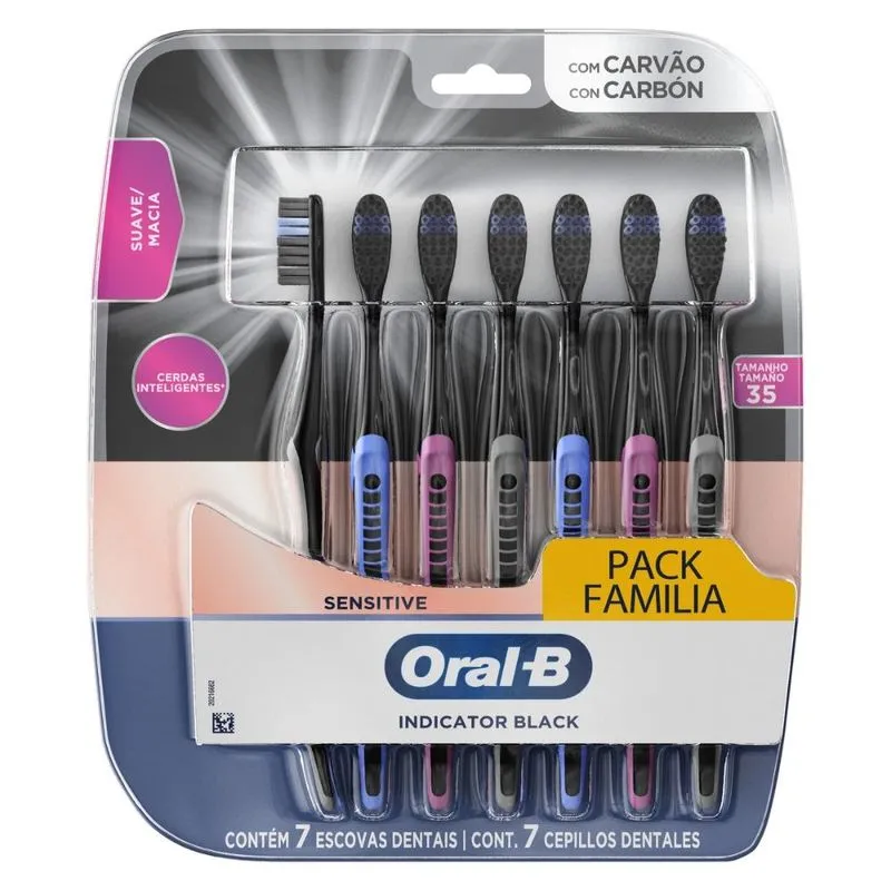 Escova de Dentes Oral-B Indicador Black Charcoal - pacote com 7 unidades