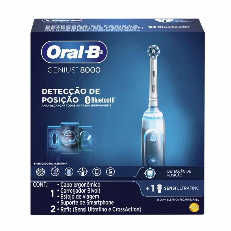 Escova dental Elétrica oral-B Genius 8000 Bivolt recarregável + 2 Refis Sensi Ultrafino E Crossaction