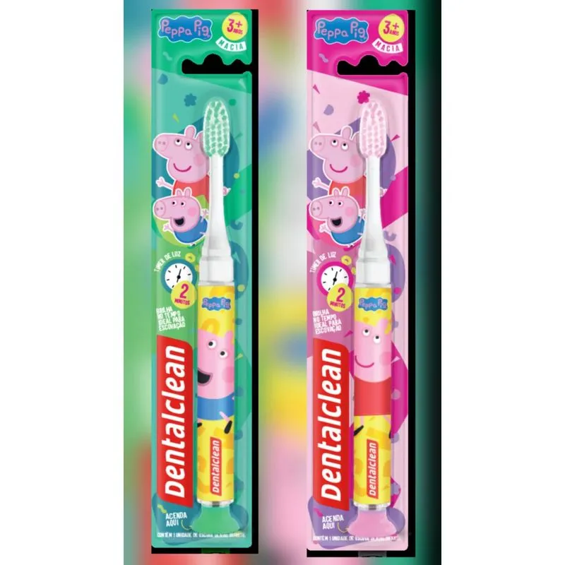 Escova Dental Infantil Dentalclean Macia Peppa Pig Timer De Luz