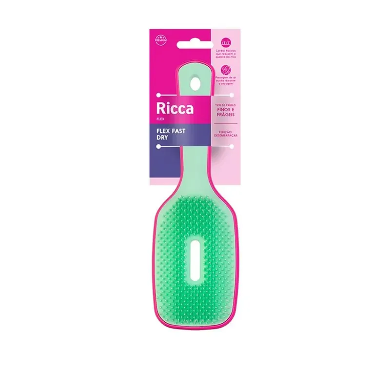 Escova de Cabelo Ricca 450 Flex Pink Raquete Almofadada Cerdas Flexíveis Rosa 1 Unidade