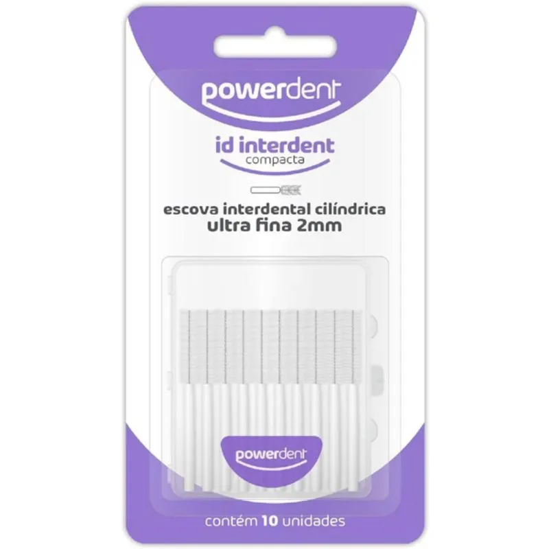 Escova Powerdent Interdental Cilíndrica Ultra Fina 2mm Branca