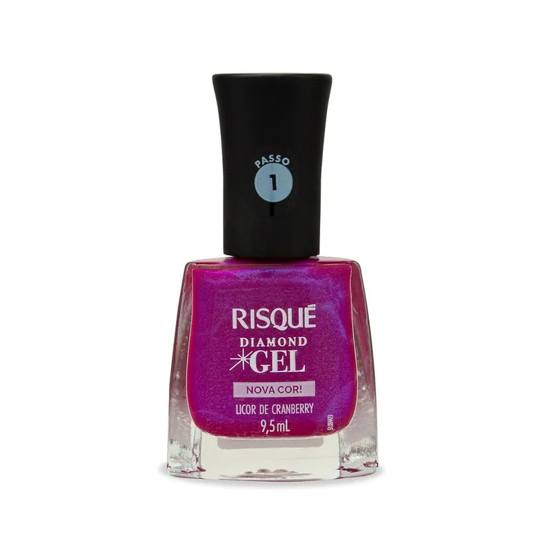 Esmalte Risqué Diamond Gel Nova Cor! Licor de Cranberry Metálico 9,5ml