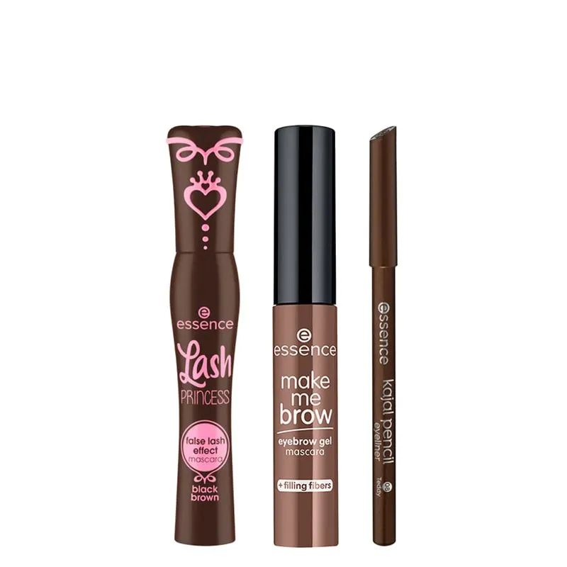 Essence - Kit Máscara para Sobrancelha Browny Brows 3,8ml + Máscara para Cílios Marrom 12ml + Lápis de Olho Kajal 08