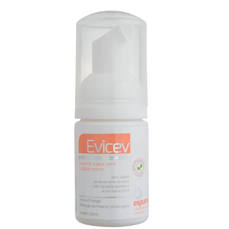 Evicev Espuma Para ter na Bolsa, Higiene, BELEZA e Hidratação Íntima com Ácido Hialuronico, com ou sem enxágue 30ml