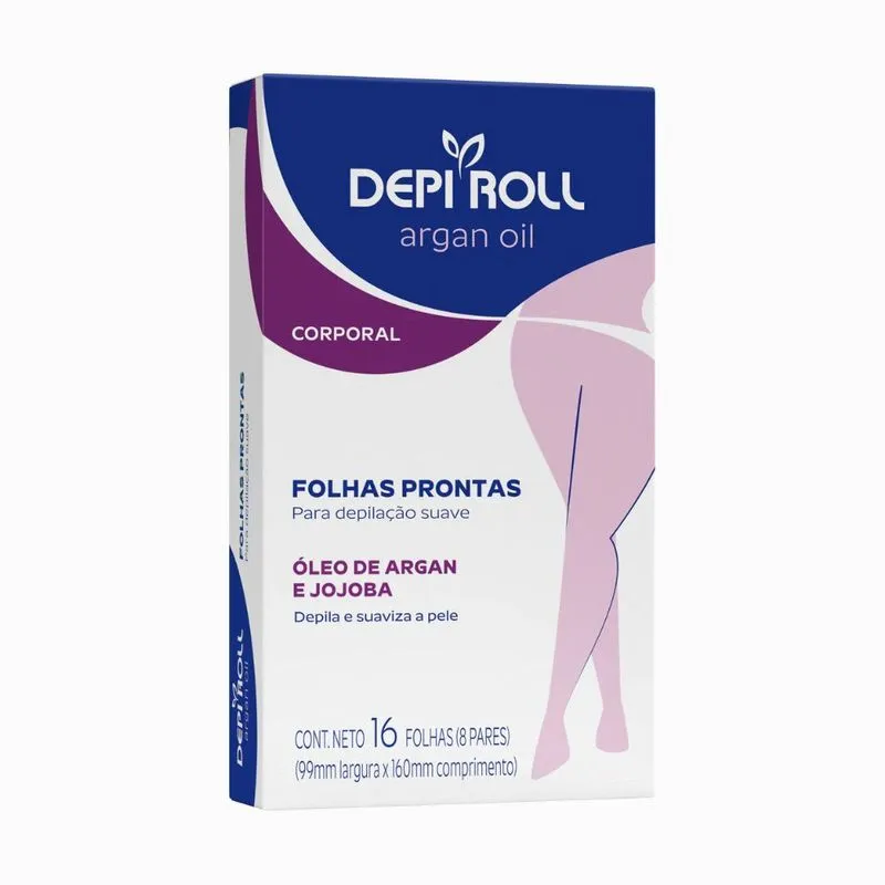 Folhas Depilatórias Depiroll Argan Oil Corporal Óleo de Argan e Jojoba 16 Unidades
