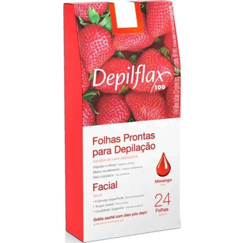 Folhas para Depilação Facial Morango Depilflax C/24 Unid