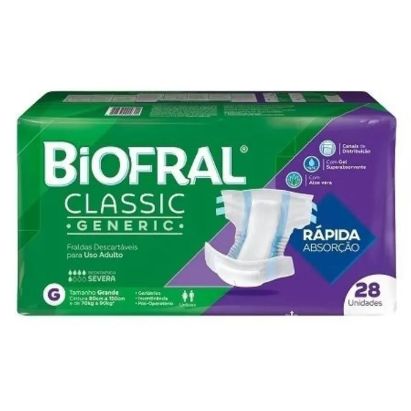 Fralda Adulto Biofral Classic Mega - Tamanho G - 28 Unidades