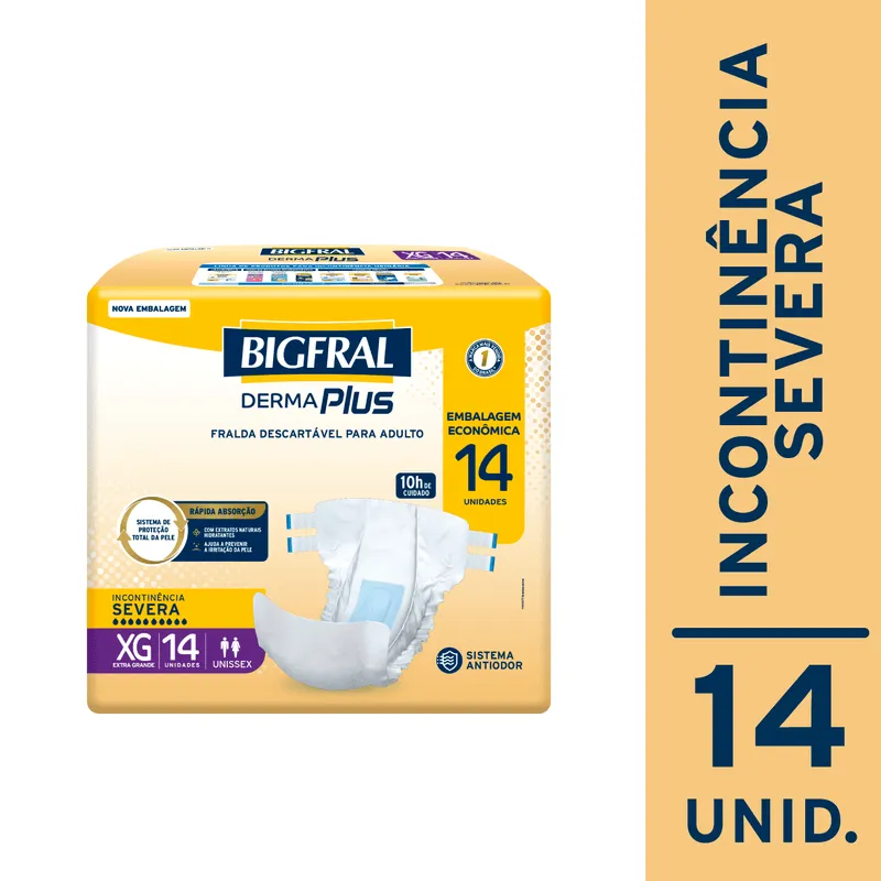 Fralda Geriátrica Descartável Bigfral Derma Plus Incontinência Urinária Severa G 14 Unidades