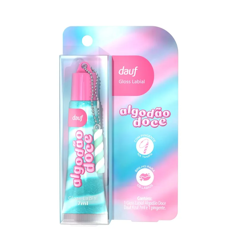 Gloss Labial Dauf Algodão Doce Com Pingente Azul 7ml