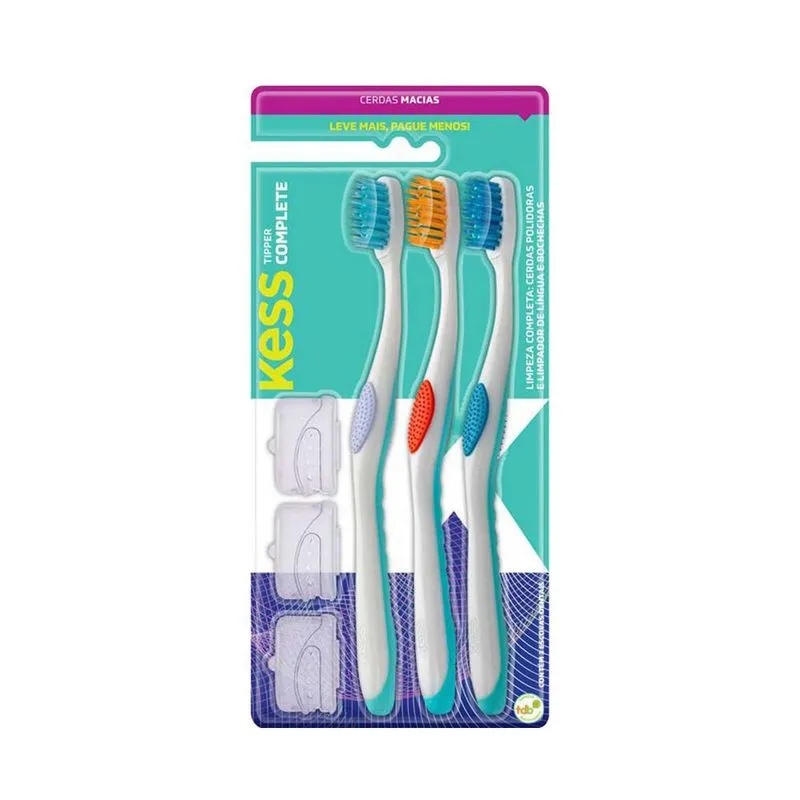 Kess - Pack Escovas Dentais Complete Tipper Macia - 3 unidades