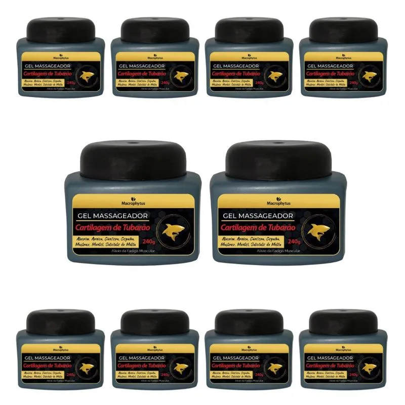 KIT 10X Gel Massageador Cartilagem de Tubarão 240g - Macrophytus