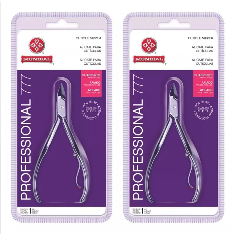Kit 2 Alicates Cuticula 777 profissional Afiado Inox Mundial Unha