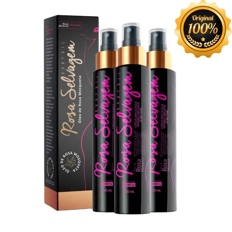 Kit 3 Un Óleo Corporal de Rosa Mosqueta Bodyoil Rosa Selvagem 100ml