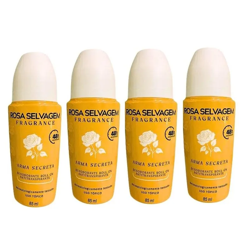 Kit 4 Desodorante Roll On - Arma Secreta - Rosa Selvagem - 85ml