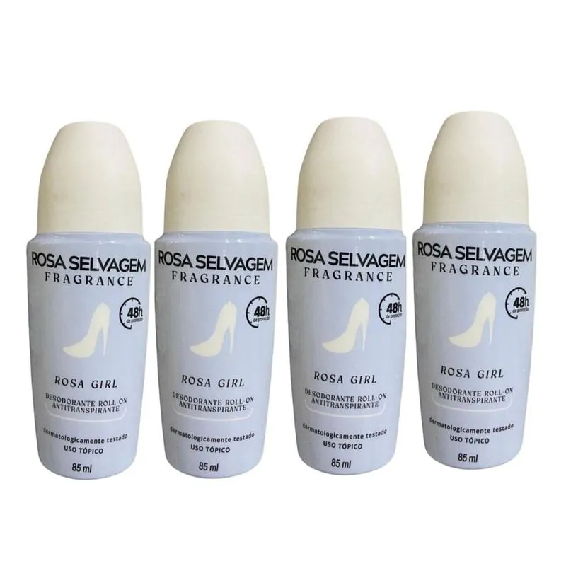 Kit 4 Desodorante Roll-On Rosa Girl - Rosa Selvagem - 85ml