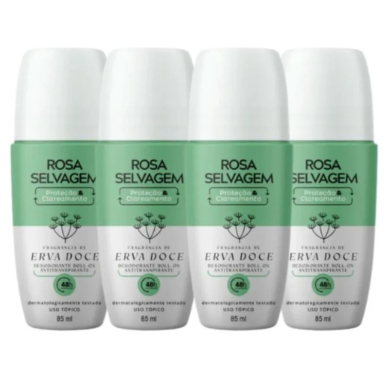 Kit 4 Desodorantes Clareador Rosa Selvagem Erva Doce 85ml