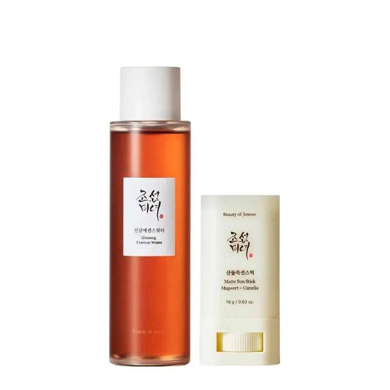 Kit Beauty of Joseon Água de Essência de Ginseng 150ml + Camelia Matte Sun FPS50 Protetor Solar Facial Stick 18g