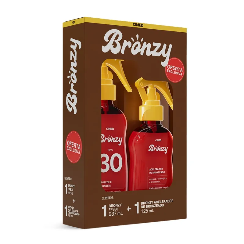 Kit Bronzy Protetor Solar Fps30 Spray 237ml + Acelerador De Bronze Spray 125ml