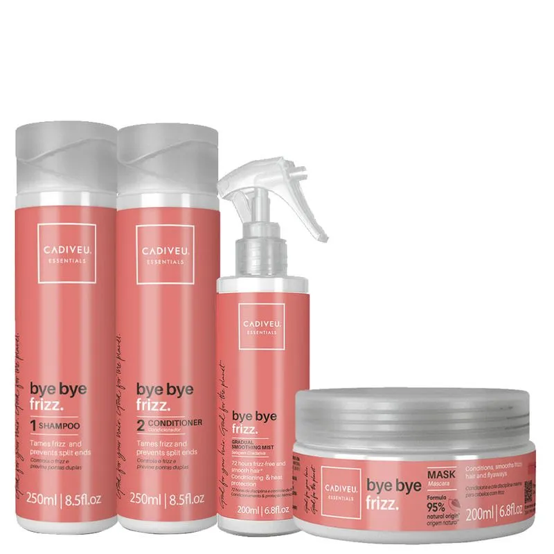 Kit Cadiveu Essentials Bye Bye Frizz- Shampoo 250 ml + Condicionador 250 ml + Máscara 200 ml + Leave-in Selagem 200 ml