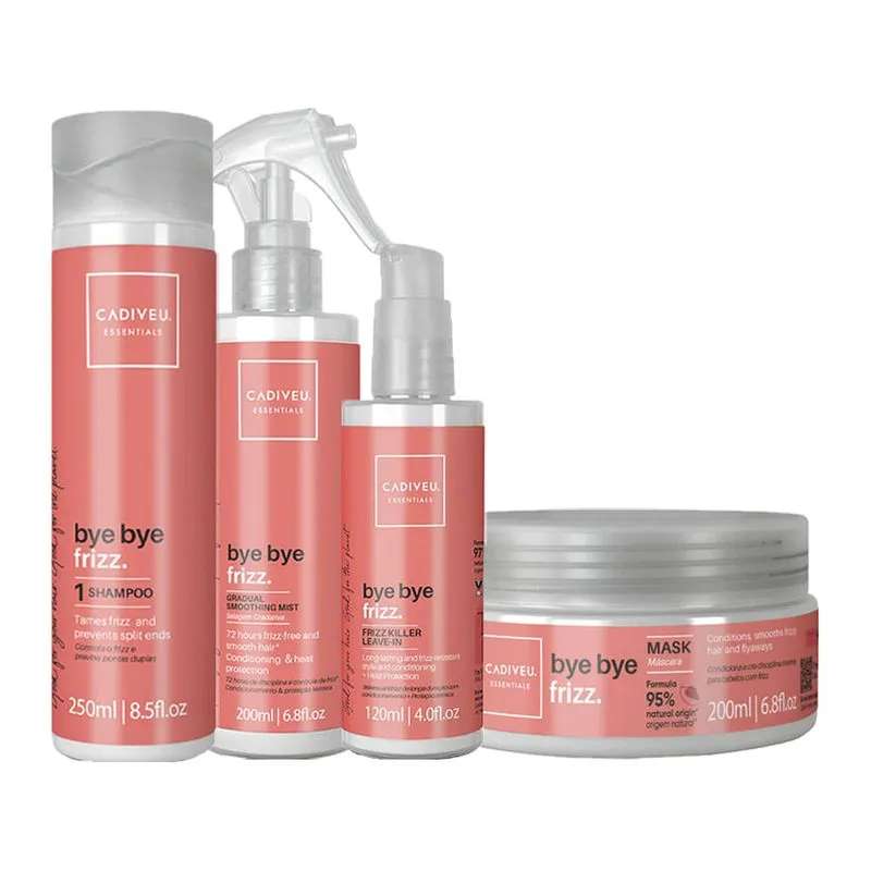 Kit Cadiveu Essentials Bye Bye Frizz - Shampoo 250 ml + Máscara Anti- Frizz 200 ml + Leave-in Selagem Gradativa 200 ml + Leave-in Frizz Killer 120 ml