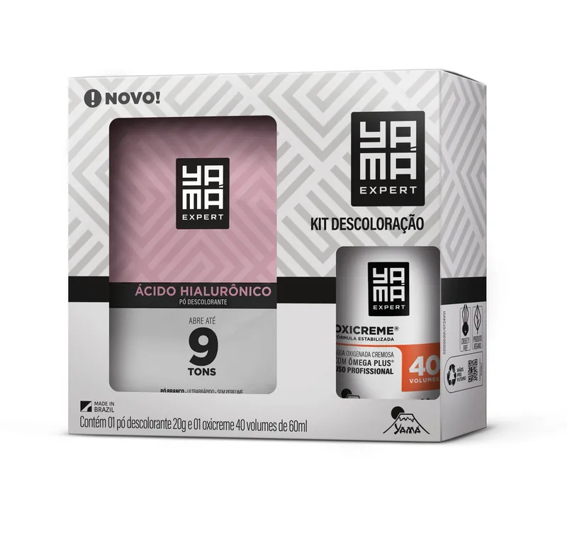Kit Clareador Yama Acido Hialuronico Pó Descolorante 20g + Oxicreme 40 Volumes 60ml