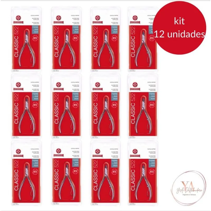 Kit com 12 Alicate Cutícula Mundial 522 Profissional Original