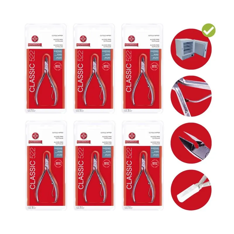 Kit com 6 Alicate Cutícula Mundial 522 Profissional Original