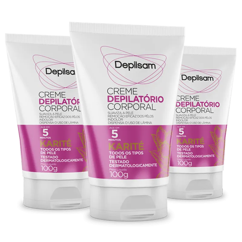 Kit Creme Depilatório Corporal Depilsam Karité 100G com 3 unidades