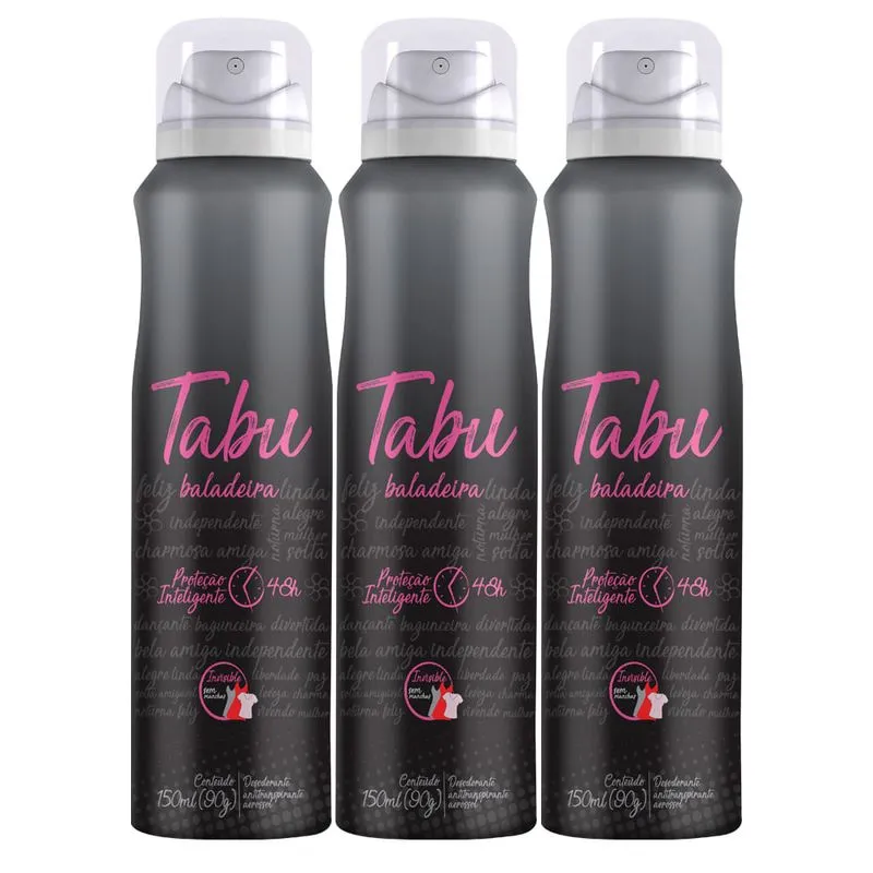 Kit Desodorante Aerosol Antitranspirante Tabu Baladeira 150ML com 3 Unidades