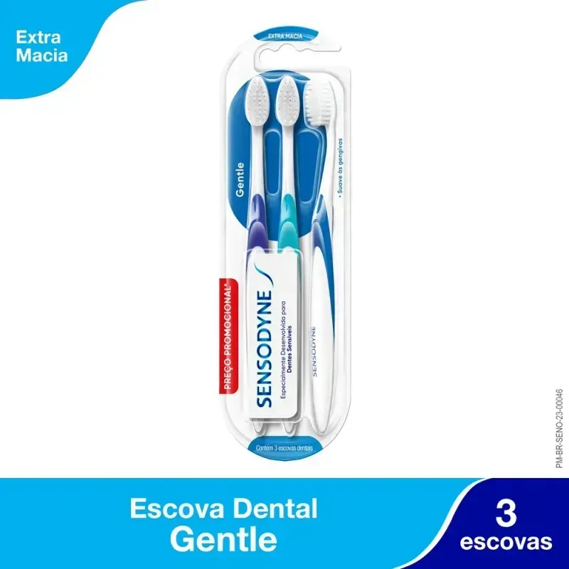 Kit Escova Dental Sensodyne Gentle Cerdas Extra Macia Dentes Sensíveis Cores Sortidas 3 Unidades