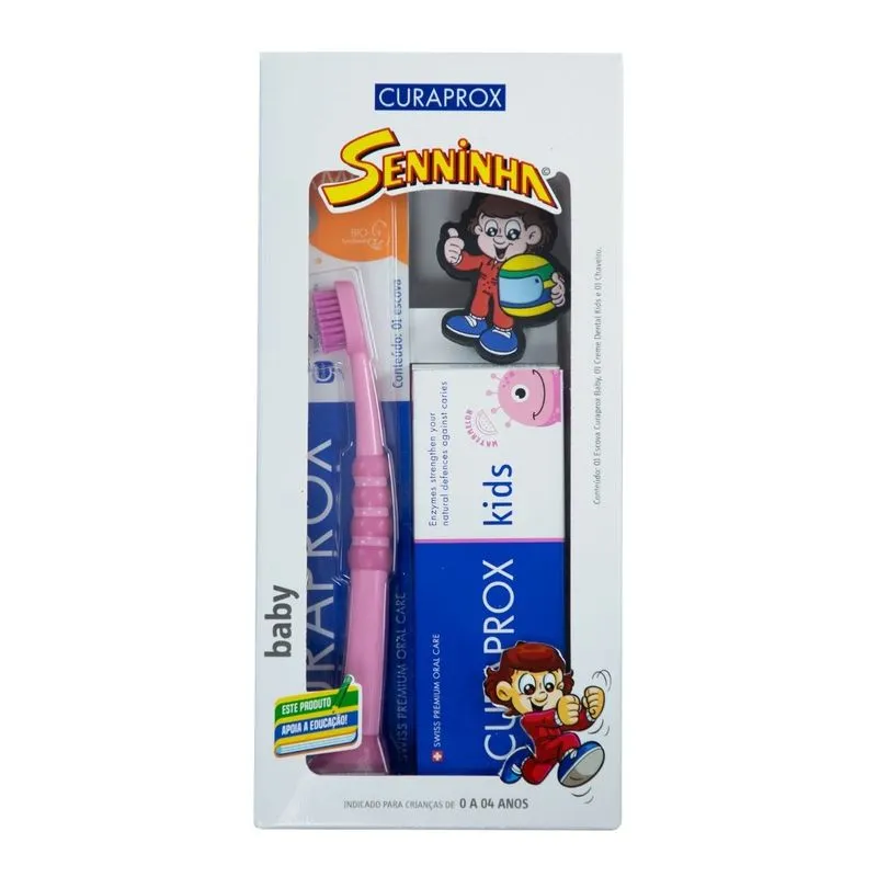 Kit Baby Curaprox Escova Dental Infantil Baby 1 Uni + Creme Dental Infantil Kids Sabor Melancia 60ml 1 Unidade + Chaveiro