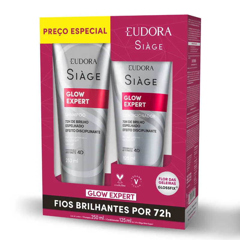 Kit Shampoo Eudora Siàge Glow Expert 250ml 1 Unidade + Condicionador Eudora Siàge Glow Expert 125ml 1 Unidade