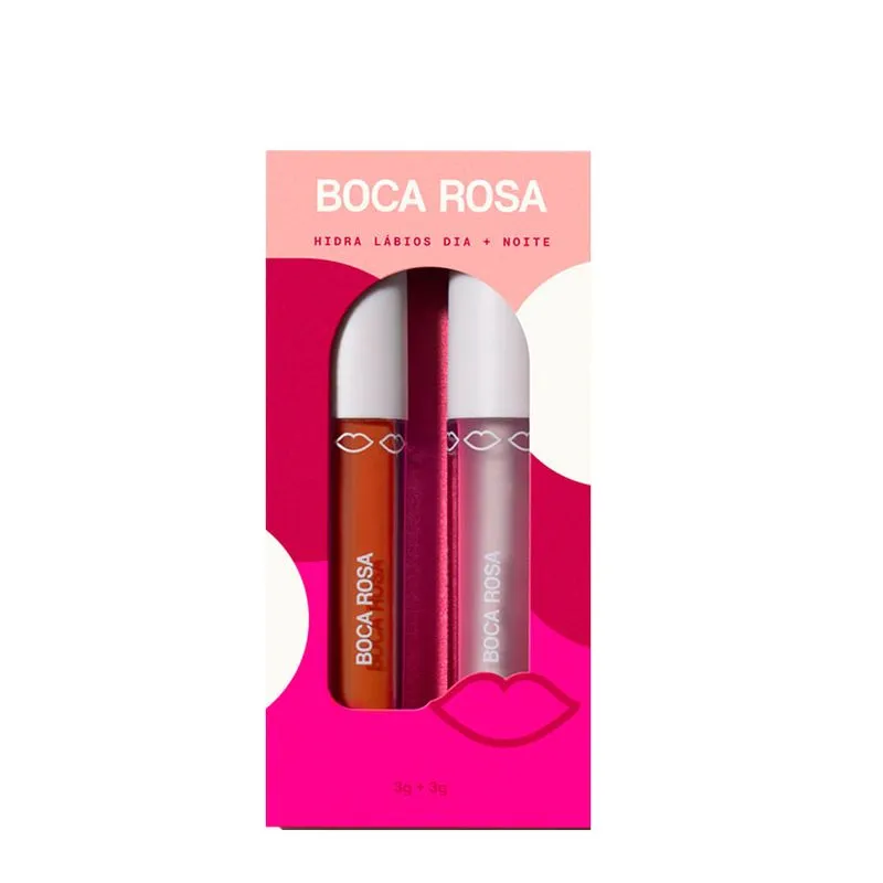 Kit Hidra Gloss Boca Rosa Dia + Noite Natural 3g + Hidra Gloss Bege 3g