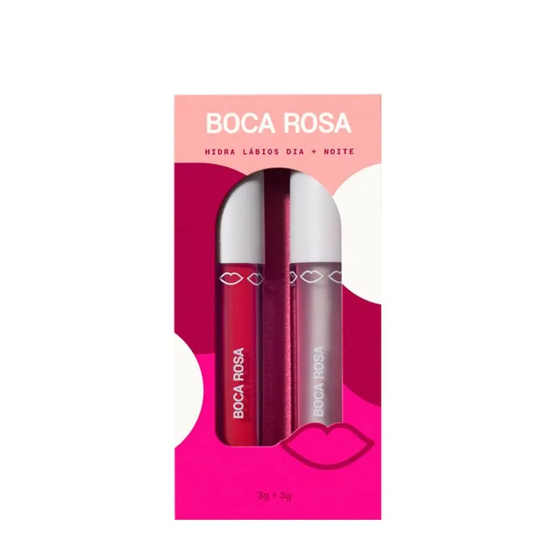 Kit Hidra Gloss Boca Rosa Dia + Noite Natural 3g + Hidra Gloss Rosa 3g