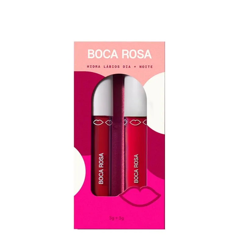 Kit Hidra Gloss Boca Rosa Dia + Noite Rosa 3g + Hidra Gloss Vermelho 3g