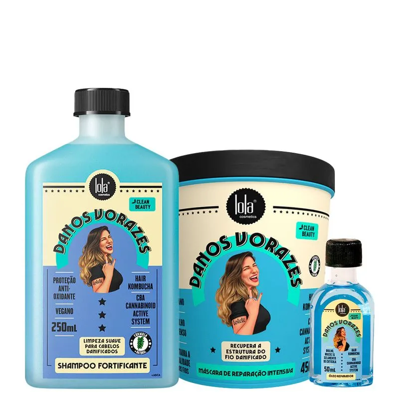 Kit Lola Cosmetics Reconstrução Danos Vorazes - Shampoo 250 ml + Máscara de Reconstrução 450 g + Óleo Reparador Capilar 50 ml