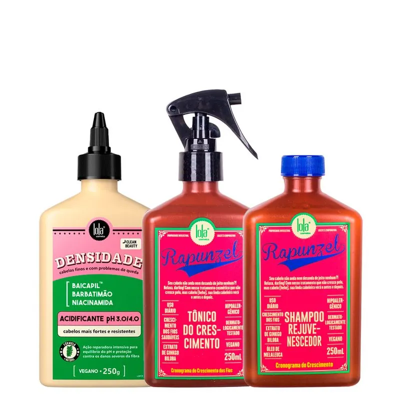 Kit Lola From Rio - Acidificante 250g + Shampoo Rapunzel 250ml + Tônico Rapunzel 250ml