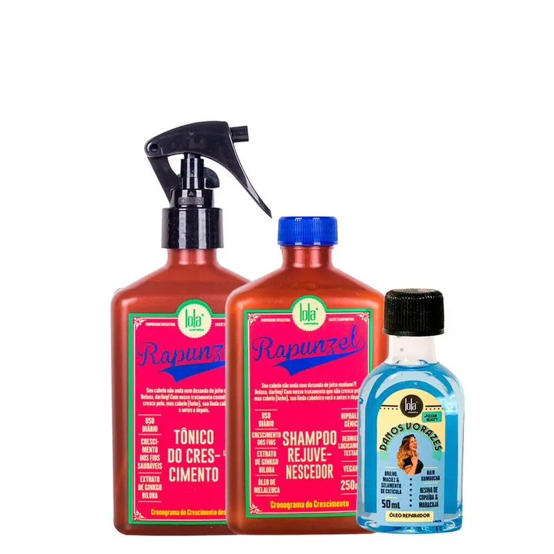 Kit Lola From Rio - Óleo Danos Vorazes 50ml + Shampoo Rapunzel 250ml + Tônico Rapunzel 250ml