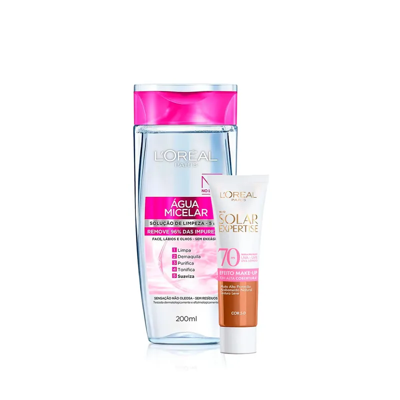 Kit L’Oréal Paris Água Micelar 200ml + Protetor Solar Facial Expertise Cor 5.0 FPS70 30g