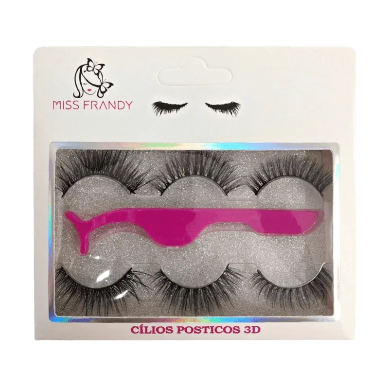 Kit Miss Frandy - Cílios Postiços com 3 Pares e Uma Pinça