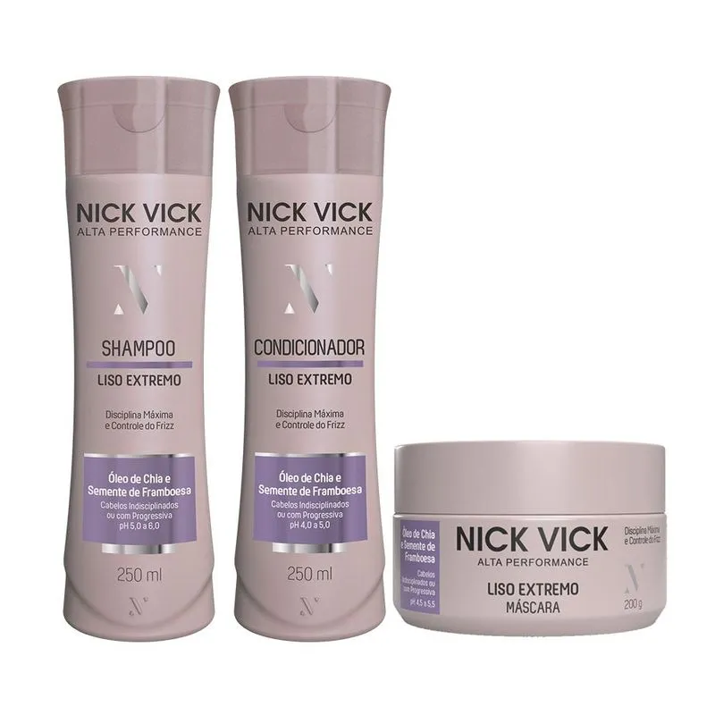 Kit Nick Vick Liso Extremo - Shampoo - Condicionador - Máscara