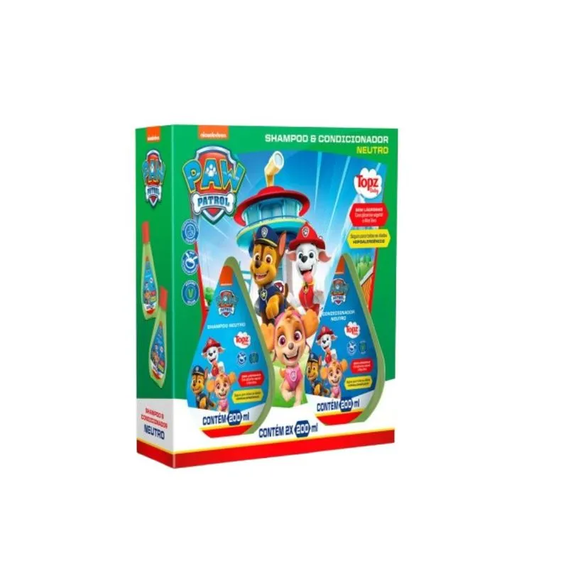 Kit Shampoo Infantil Topz Patrulha Canina Neutro 200ml 1 Unidade + 1 Condicionador Infantil Topz Patrulha Canina Neutro 200ml 1 Unidade