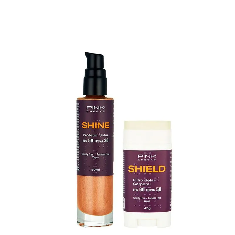 Kit Pink Cheeks - Protetor Solar Corporal Com Iluminador Shield Fps 50 Fpuva 30 50 ml + Protetor Solar Corporal Shield Fps 60 Fpuva 50 45 g