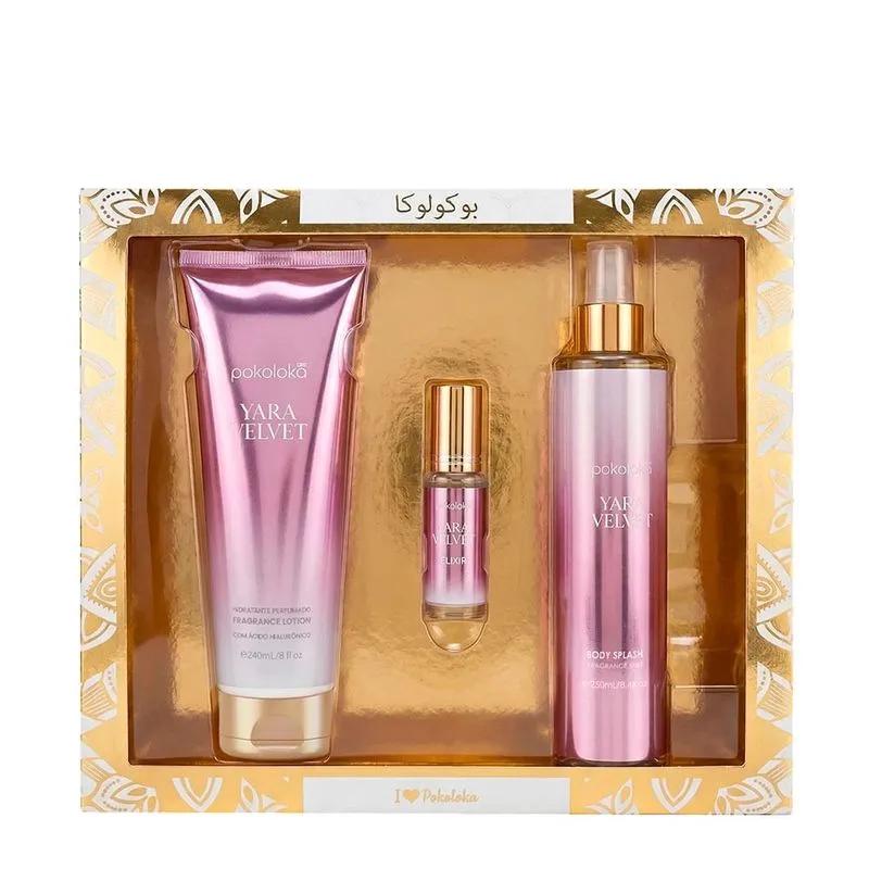 Kit Pokoloka Luxury Elixir Yara Velvet - Deo Colônia 15ml + Hidratante 240ml + Body Splash 250ml
