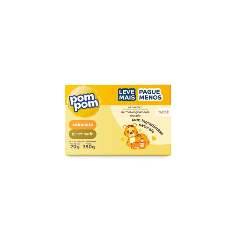 Kit Pom Pom Sabonete Em Barra Infantil Glicerinado 5 Unidades 70g Cada